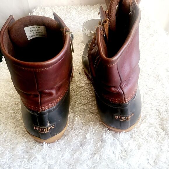 Sperry leather trim duck boots hunter green and brown - Picture 5 of 6